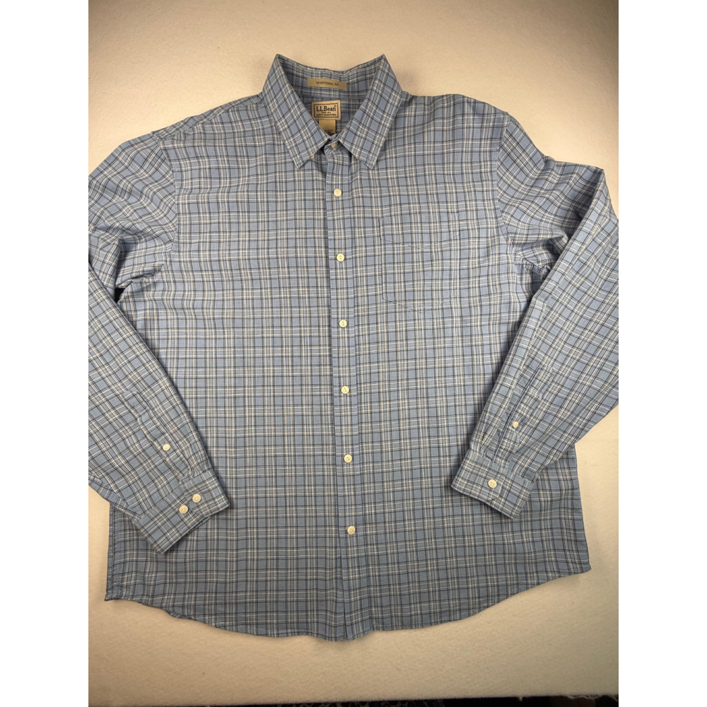 L.L. Bean Men’s Traditional Fit Blue Plaid Cotton Button Down Shirt XL